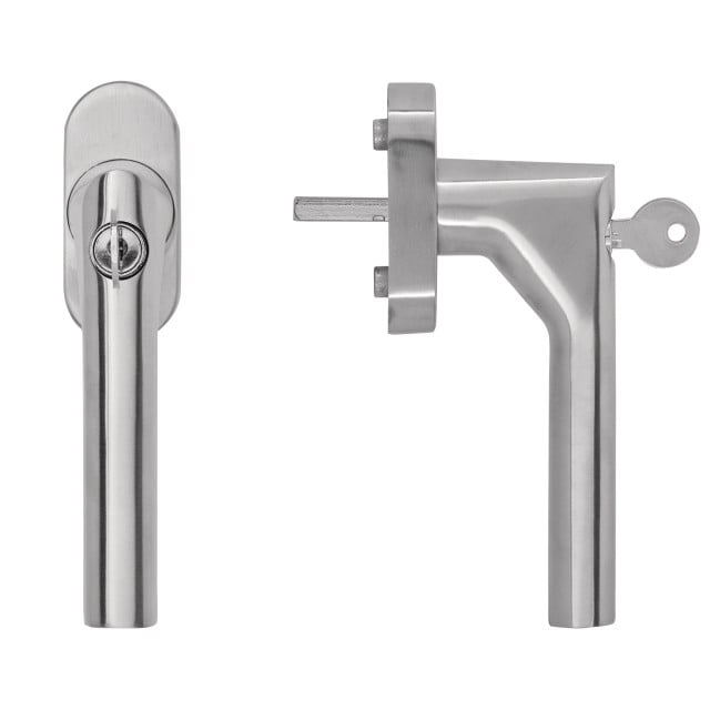 Maner de fereastra cu cheie, Blaugelb, FGS la 90 grade, 100 Nm, lungimea patratului 43 mm, material inox mat