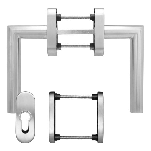 Maner usa de balcon, Blaugelb, simetric cu rozeta, material inox mat