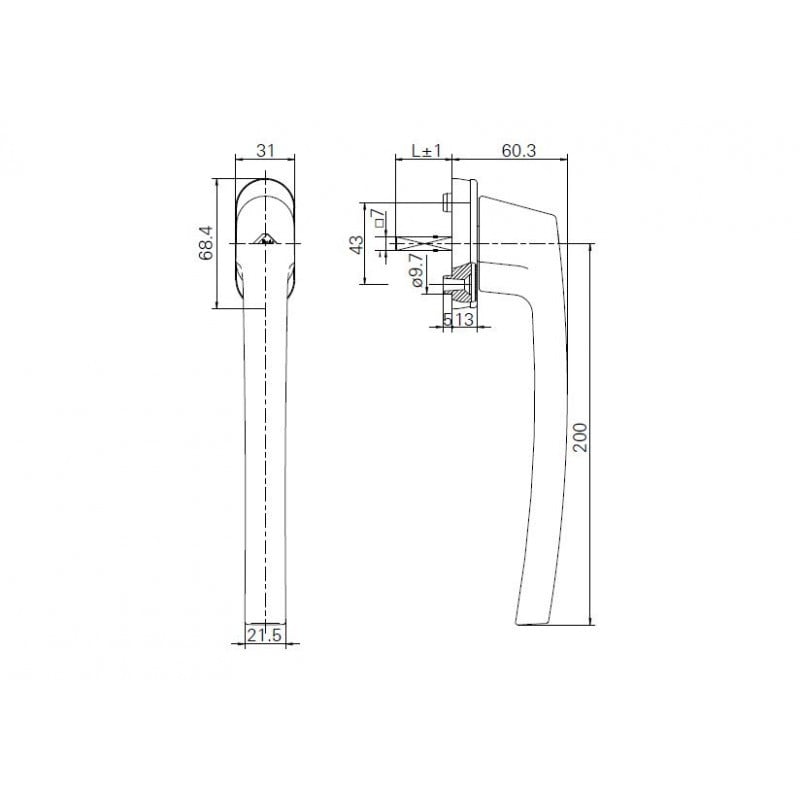 Maner pentru ferestre-usi osciloculisante, Roto, cu patrat de 43 mm, aluminiu, culoare alb, cu logo