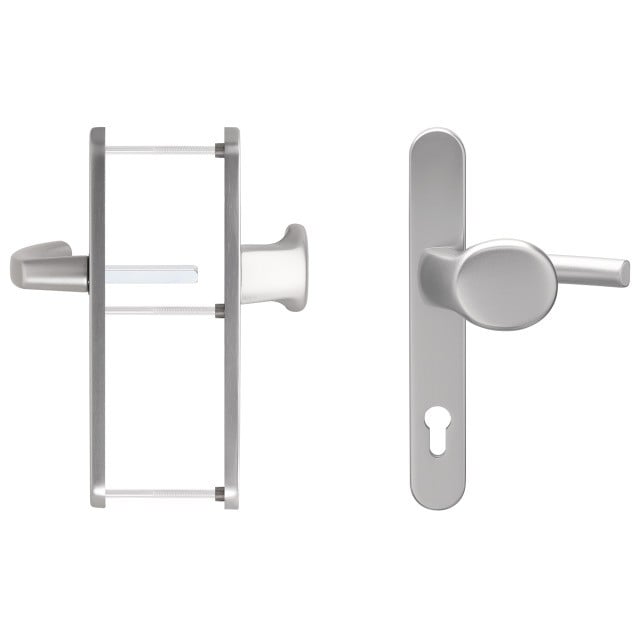 Maner usa termopan, blaugelb KGT30, exterior, 92 x 30 mm, cu buton fix, material inox mat, fara accesorii de prindere