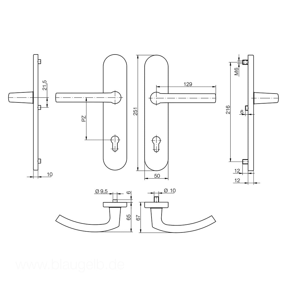 Maner pentru usa PVC, blaugelb DGT50, PZ 92, latime 50 mm, aluminiu, alb, fara accesorii de prindere