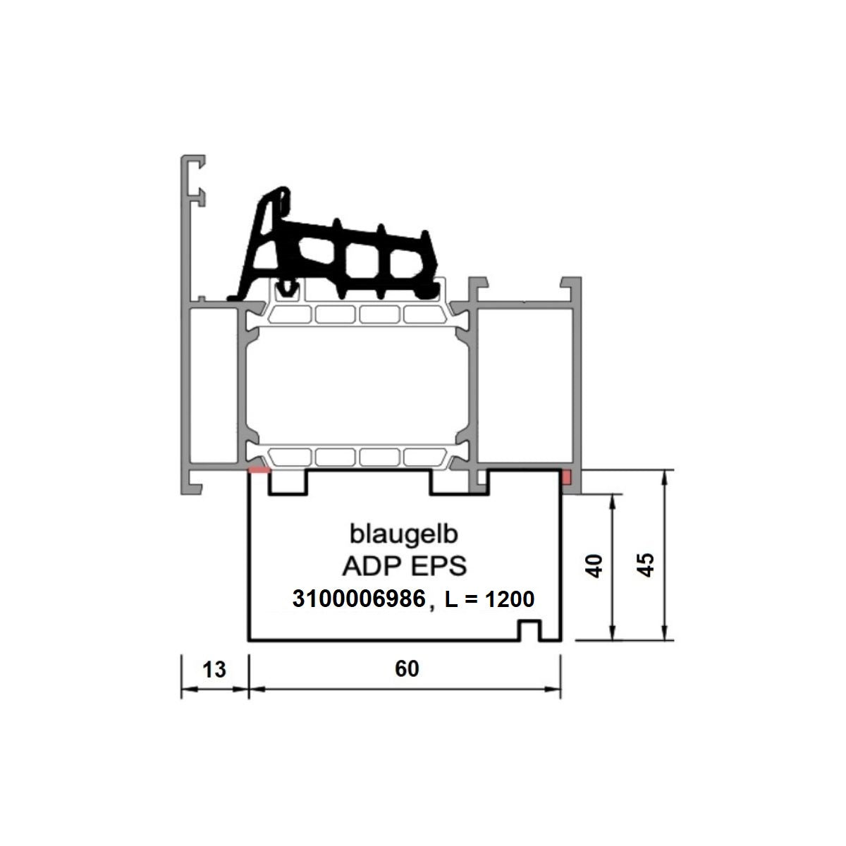 Profil inaltare solbanc blaugelb 40(45)x60x1200mm pentru ferestre confectionate din profil ALUPROF MB-86N 77mm