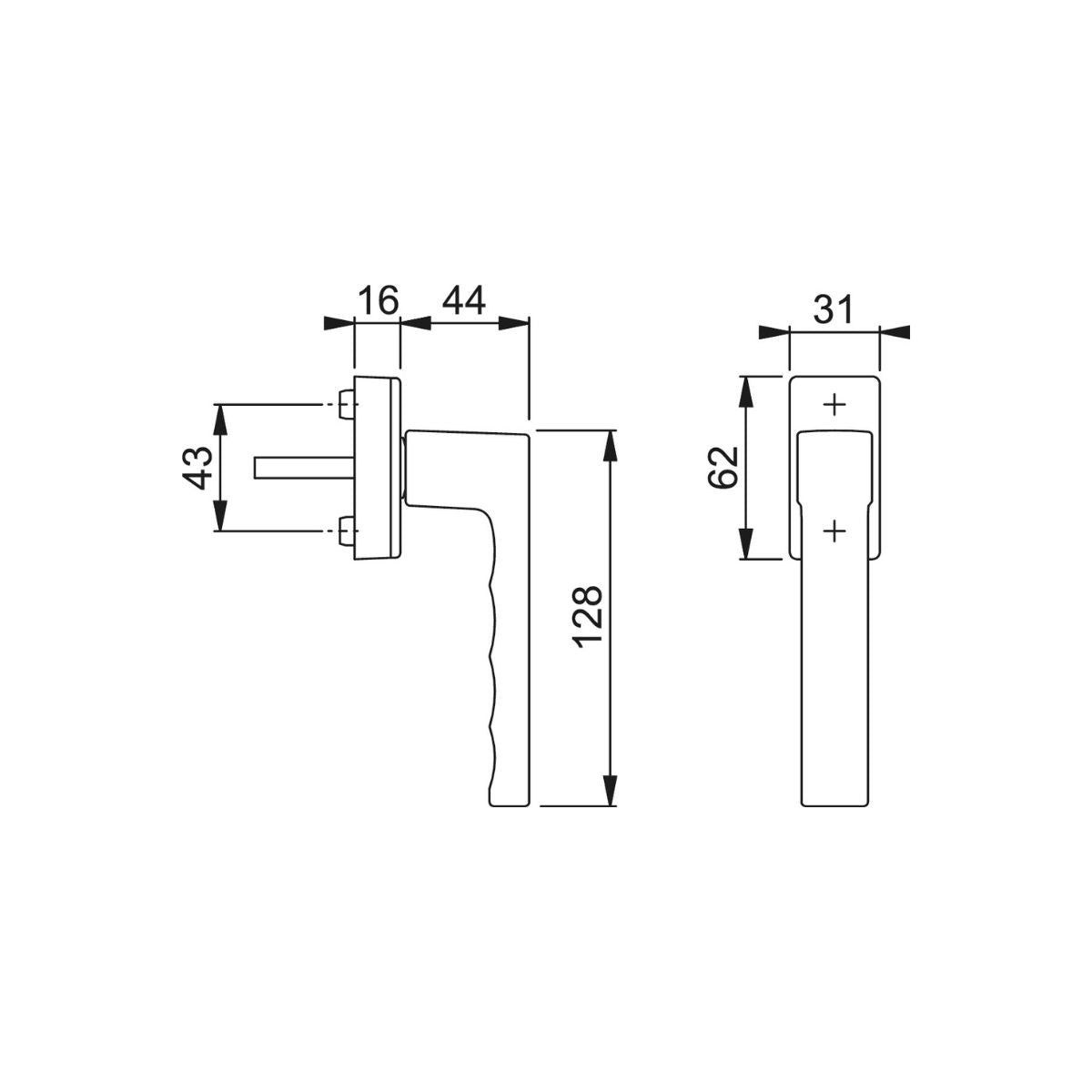 Maner geam termopan, Hoppe Toulon, aluminiu, functie Secustik, index  la 45 de grade, patrat variabil 7/32-42 mm, culoare argintiu F1