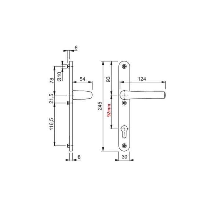 Maner usa termopan, Hoppe Lima, exterior, 92 x 30 mm, material aluminiu, culoare alb RAL9016