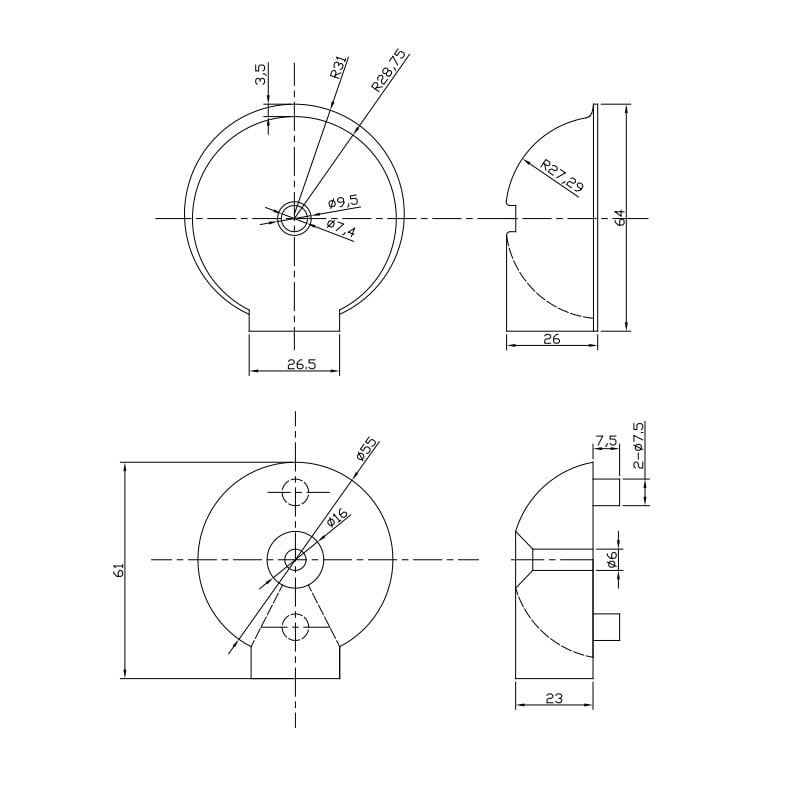 Opritor pentru usa blaugelb, montaj pe pardoseala, forma iglu, diametru 64 mm