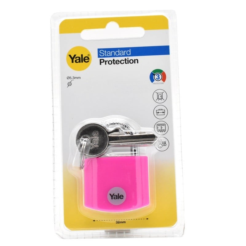 Lacat Yale din aluminiu corp 32 mm, veriga standard, nivel standard de protectie, culoare roz YE3B/32/116/1/P
