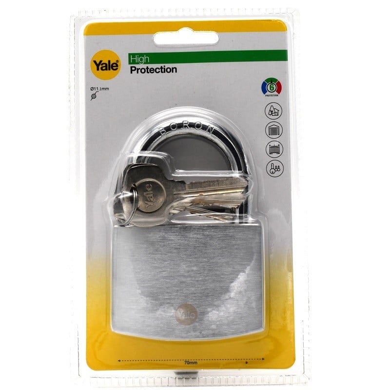 Lacat Yale din alama corp 70 mm, crom satinat, veriga standard, nivel inalt de protectie Y120B/70/141/1