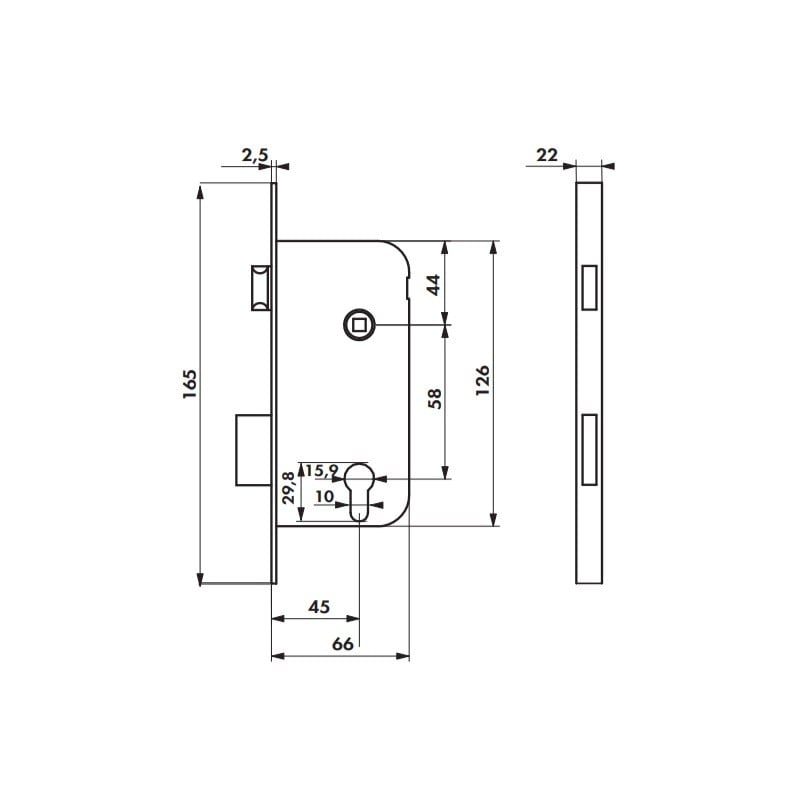 Broasca ingropata Thirard pentru usa din lemn, compatibil cu butuc cama redusa, dornmass 45 mm, interax 58 mm, patrat de 8 mm