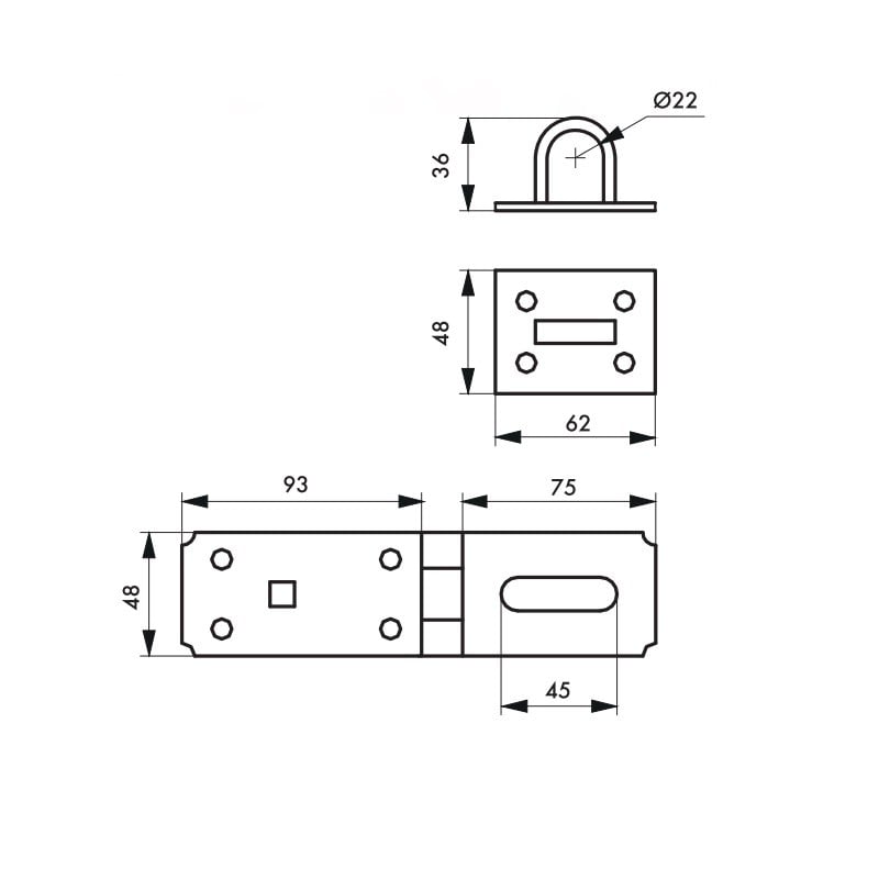 Suport pentru lacat din otel zincat Thirard 90 mm