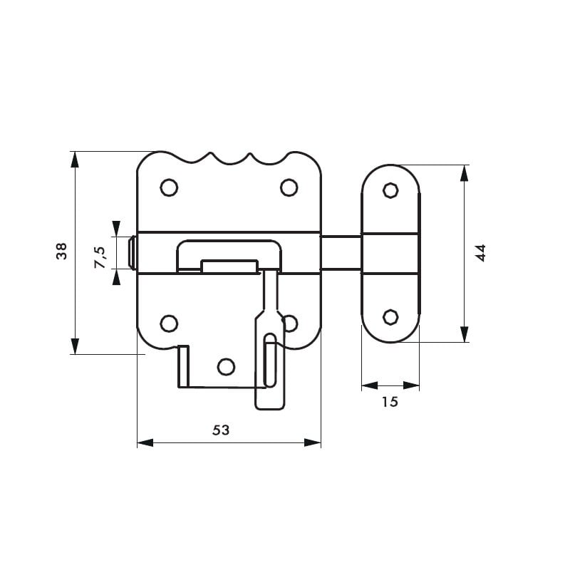 Zavor aplicat Thirard cu orificiu pentru lacat si bolt de inchidere latime 53 mm, culoare bronz