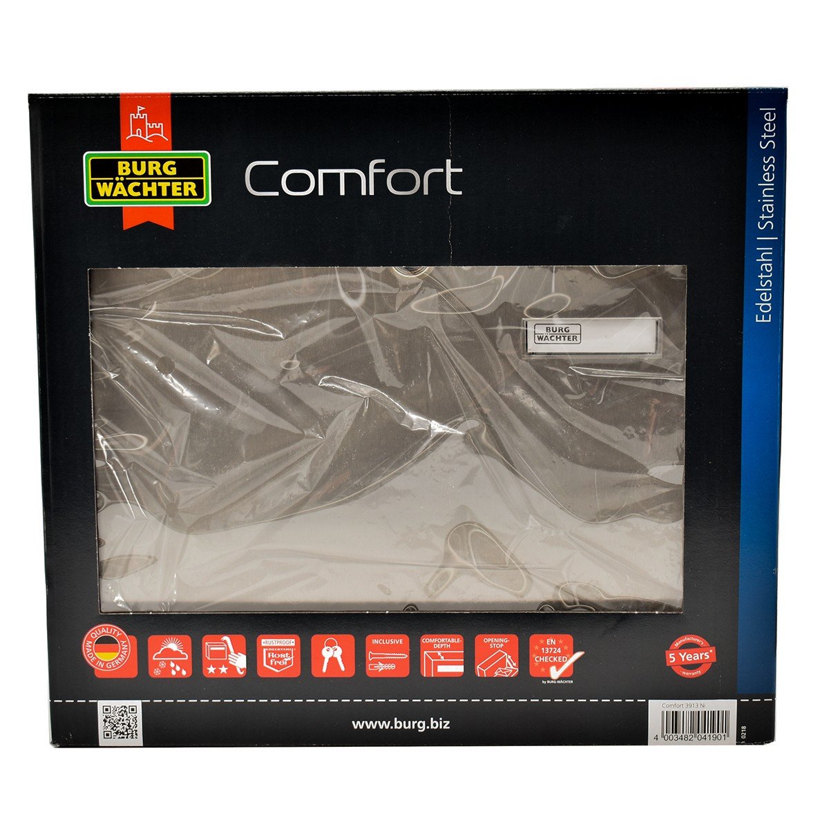 Cutie postala Premium BURG-WACHTER model Comfort 3913 din inox cu incuiere 2 chei culoare inox 380 x 340 x 148 mm
