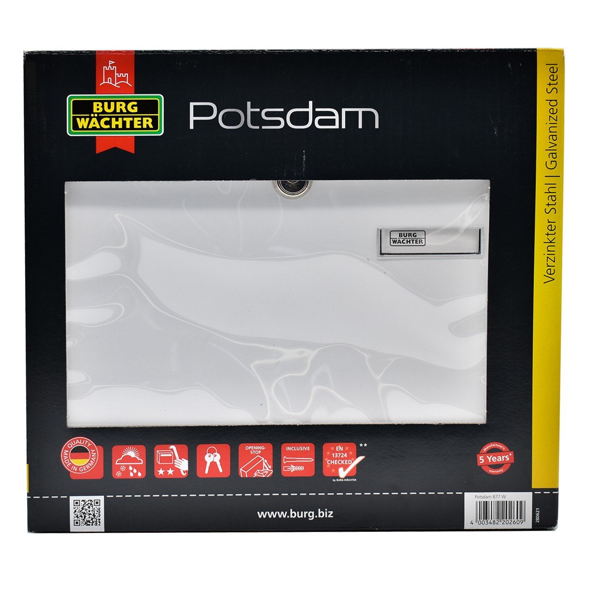 Cutie postala Premium BURG-WACHTER model Potsdam 877 din otel galvanizat cu incuiere 2 chei culoare alb 322 x 362 x 100 mm