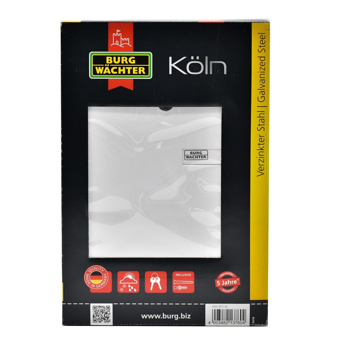 Cutie postala Premium BURG-WACHTER model Koln 871 din otel galvanizat cu incuiere 2 chei culoare alb 315 x 215 x 75 mm