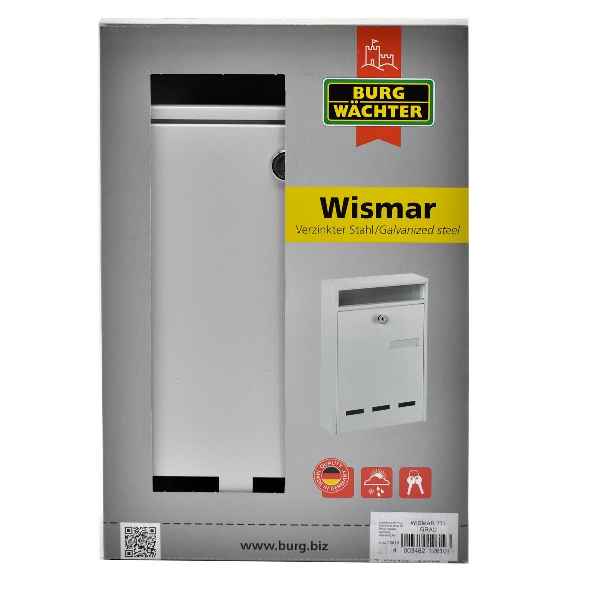 Cutie postala Premium BURG-WACHTER model Wismar 771 din otel galvanizat cu incuiere 2 chei culoare gri 315 x 215 x 75 mm