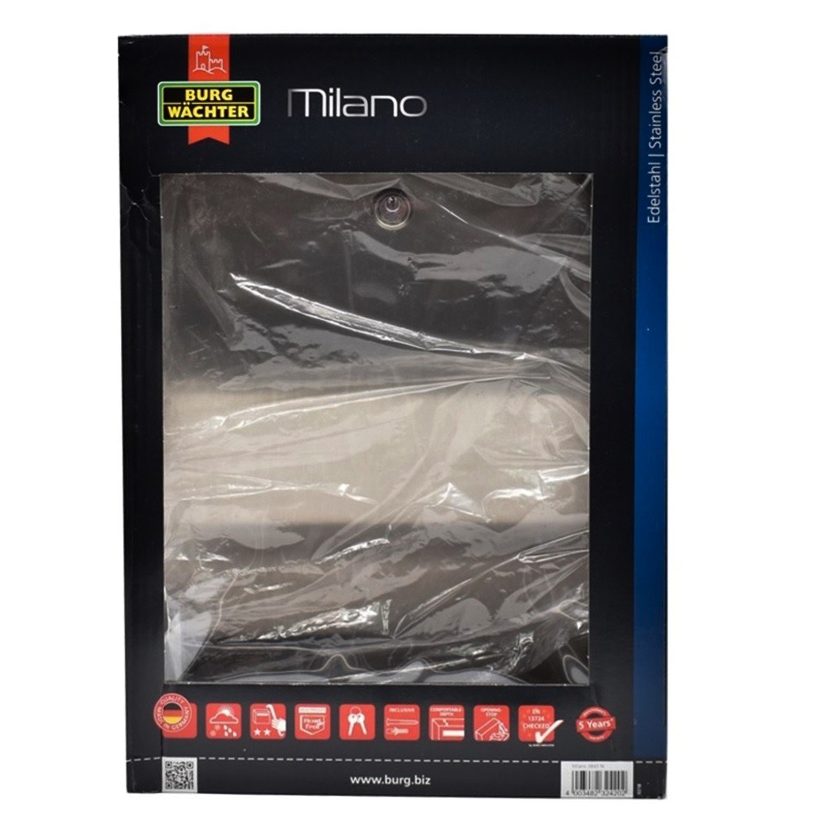 Cutie postala Premium BURG-WACHTER model Milano 3843 din inox cu incuiere 2 chei culoare inox 488 x 352 x 182 mm