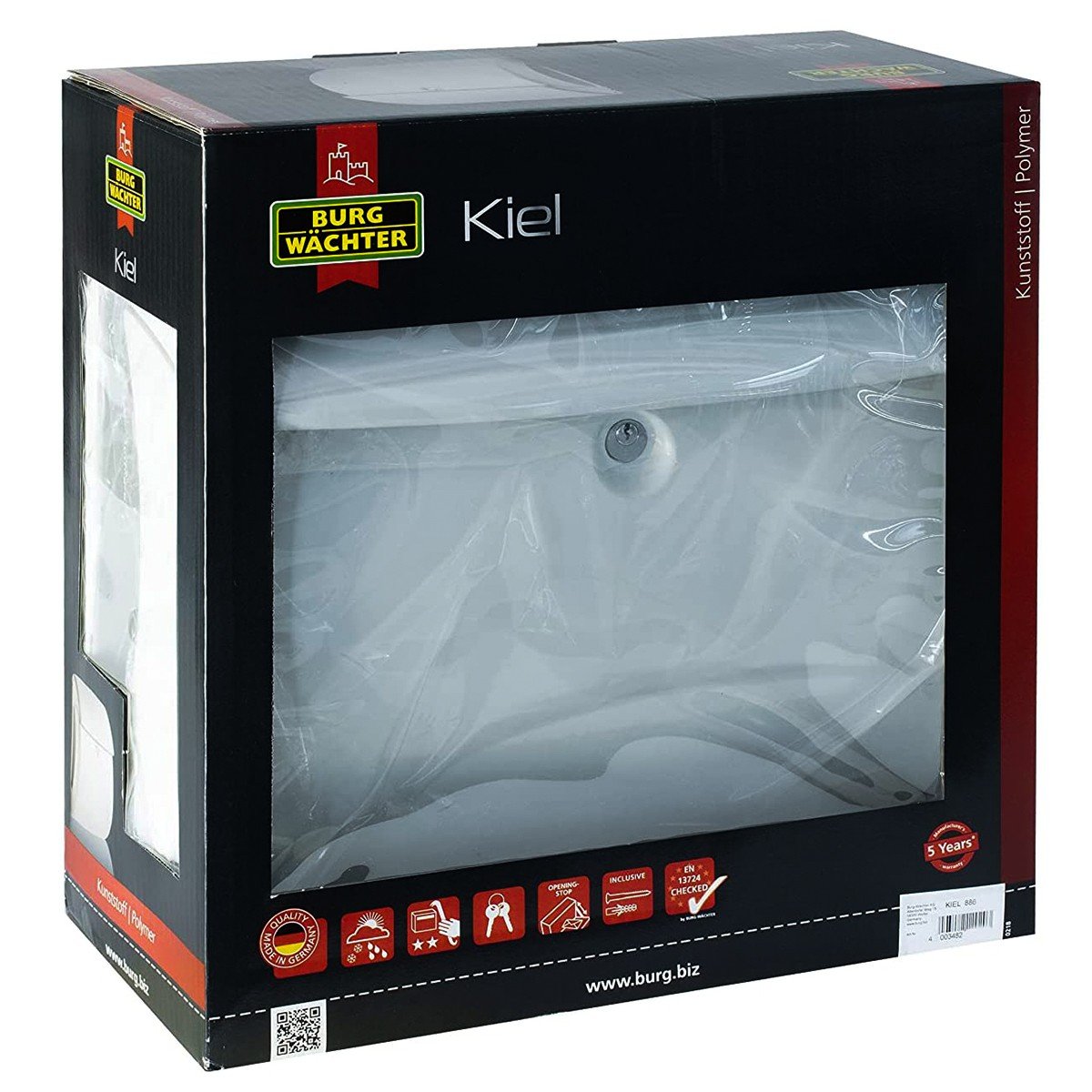 Cutie postala Premium BURG-WACHTER model Kiel 886 din plastic cu incuiere 2 chei culoare alb 400 x 380 x 178 mm