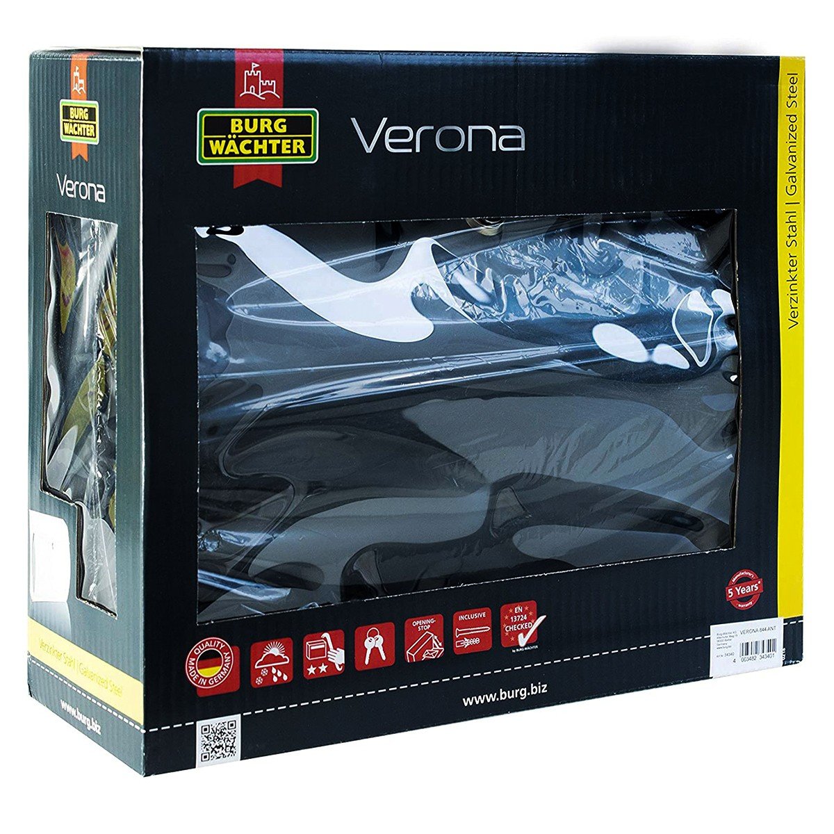 Cutie postala Premium BURG-WACHTER model Verona 844 din otel galvanizat cu incuiere 2 chei culoare antracit 354 x 404 x 150 mm