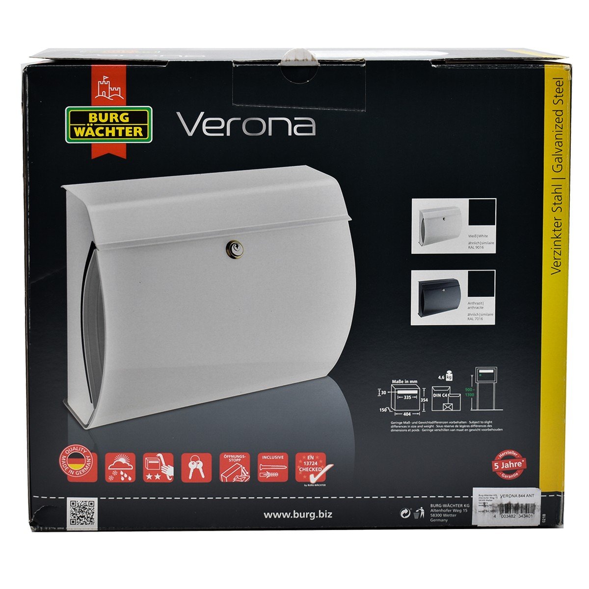 Cutie postala Premium BURG-WACHTER model Verona 844 din otel galvanizat cu incuiere 2 chei culoare antracit 354 x 404 x 150 mm