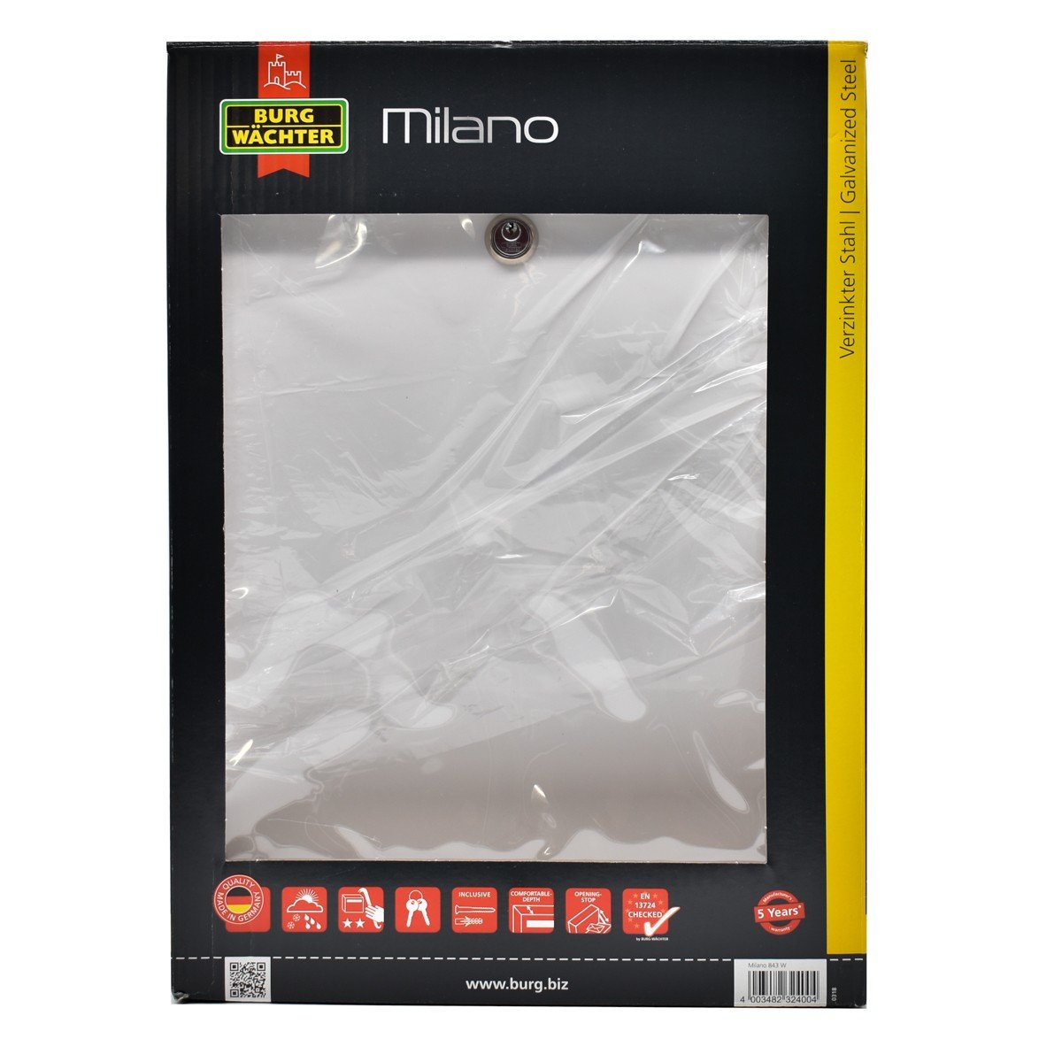 Cutie postala Premium BURG-WACHTER model Milano 843 din otel galvanizat cu incuiere 2 chei culoare alb 488 x 352 x 182 mm