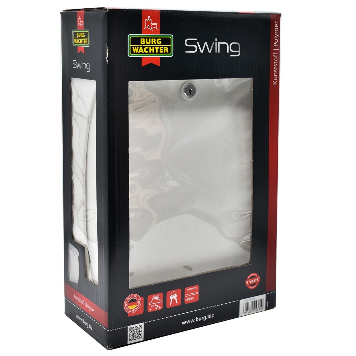 Cutie postala Premium BURG-WACHTER model Swing 4905 din plastic cu incuiere 2 chei culoare alb 419 x 271 x 129 mm