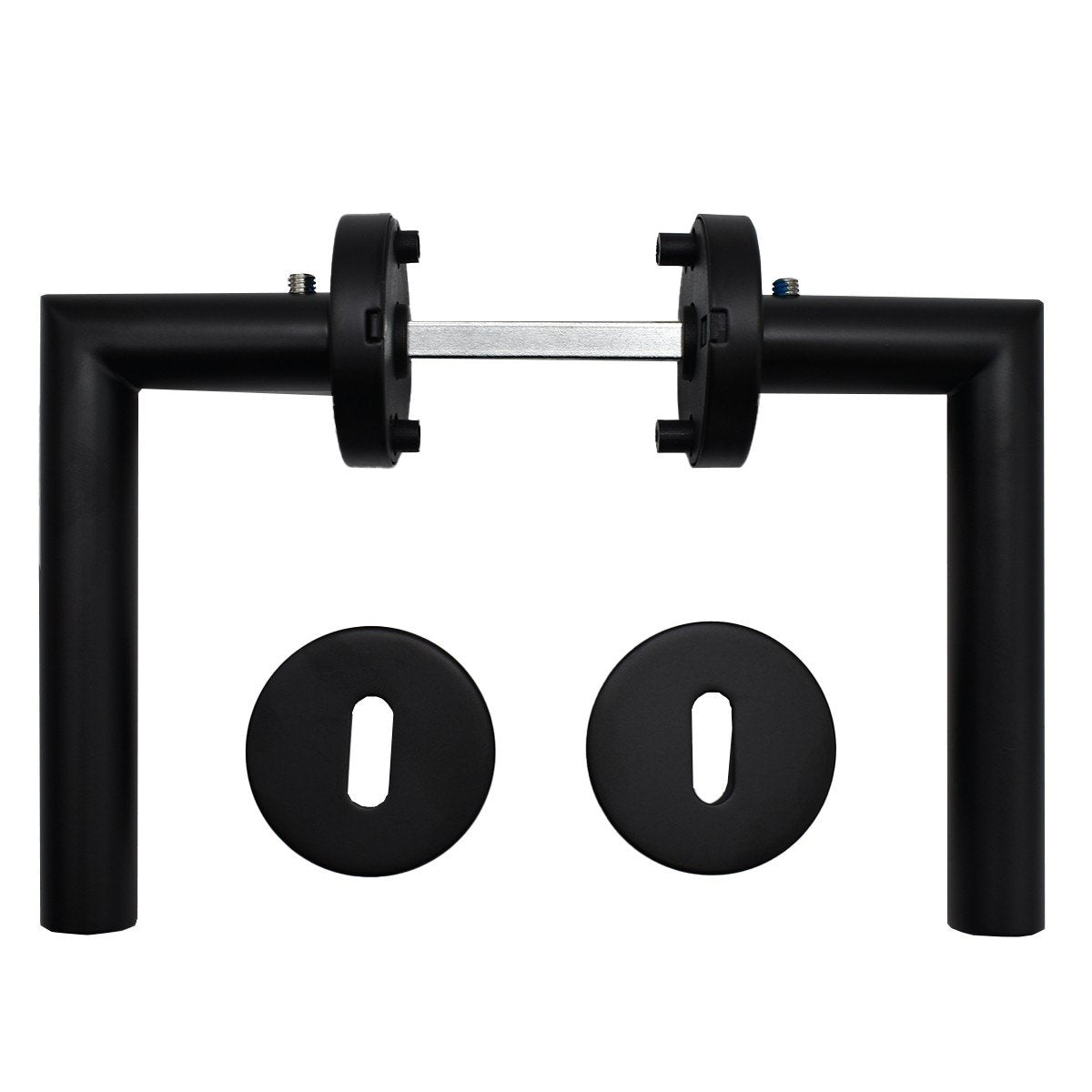 Maner usa de interior STROXX, cu rozeta pentru cheie, maner la 90 de grade, material inox, culoare negru mat