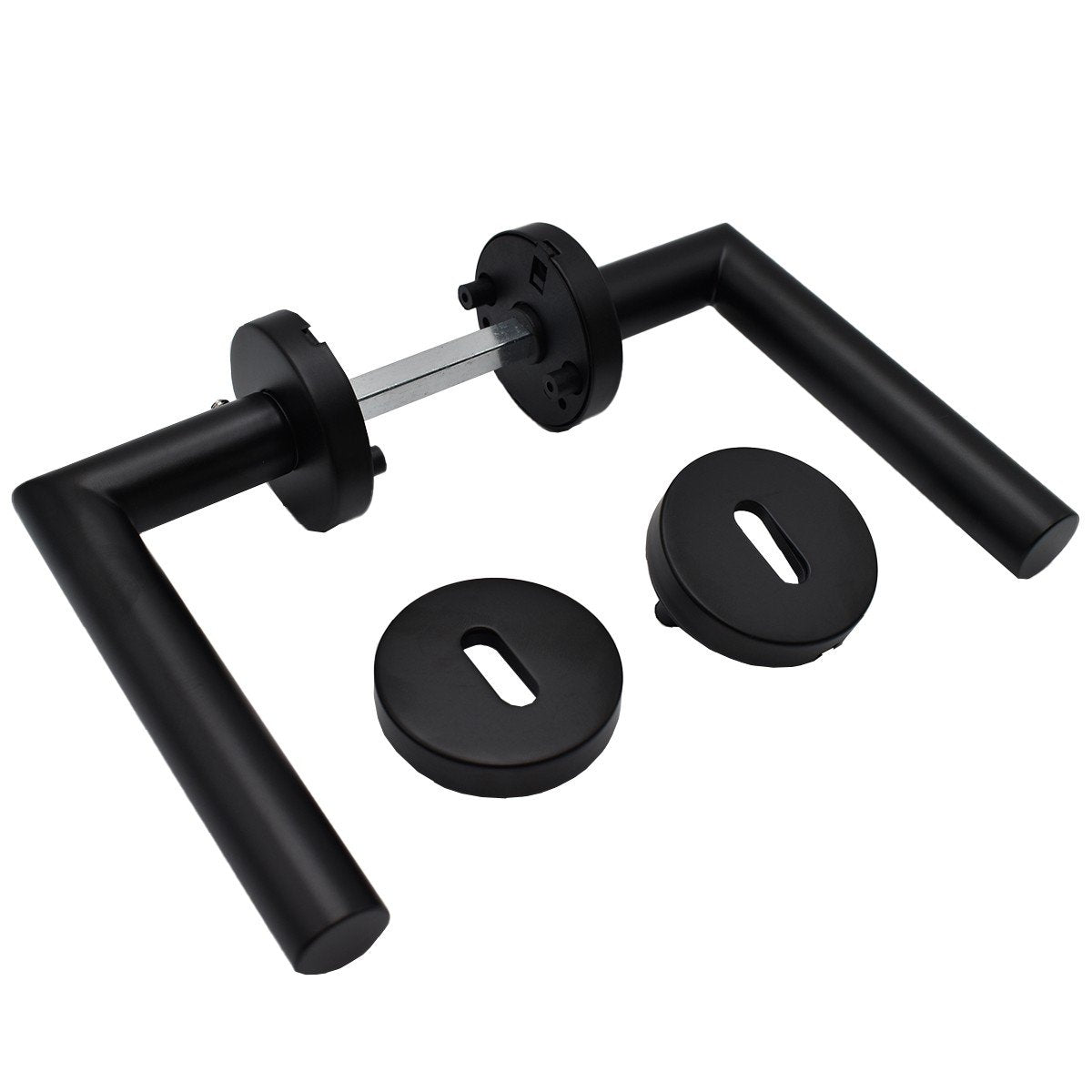 Maner usa de interior STROXX, cu rozeta pentru cheie, maner la 90 de grade, material inox, culoare negru mat