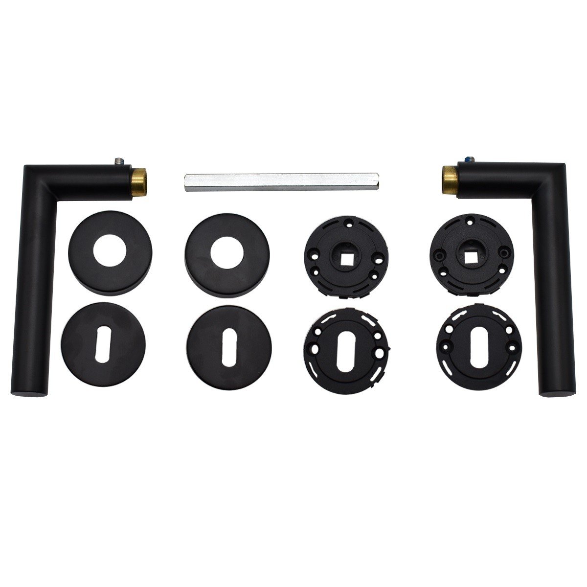 Maner usa de interior STROXX, cu rozeta pentru cheie, maner la 90 de grade, material inox, culoare negru mat