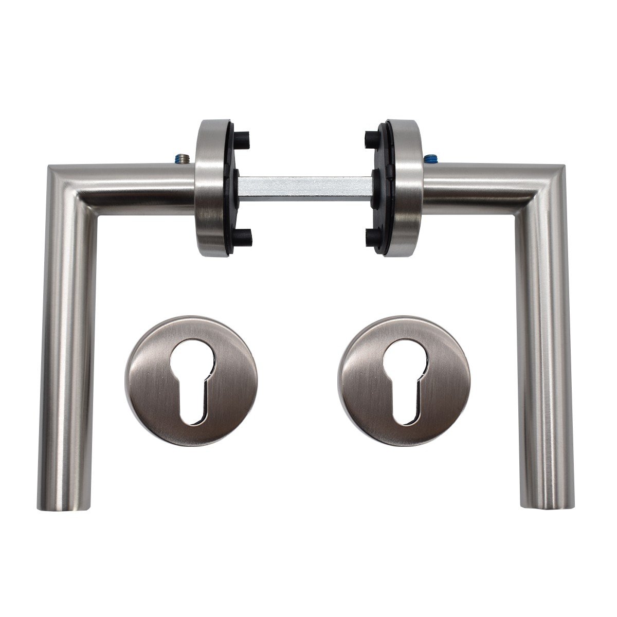 Maner usa interior STROXX cu rozeta pentru cilindru si maner la 90 de grade, material inox mat