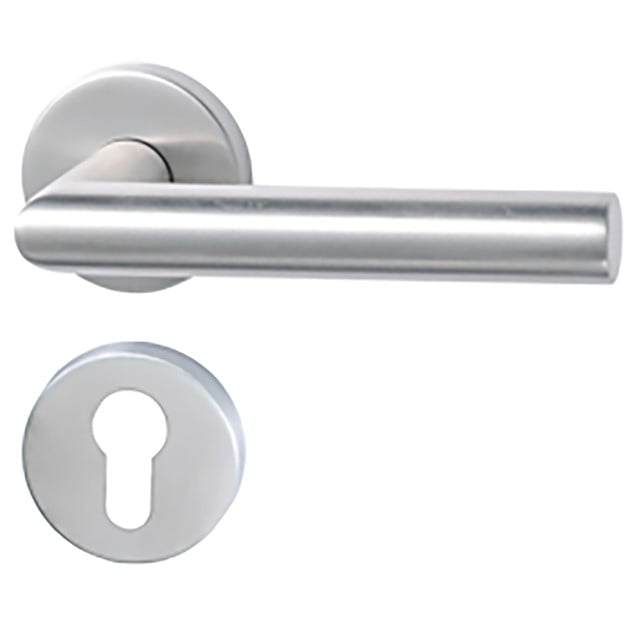 Maner usa interior STROXX cu rozeta pentru cilindru si maner la 90 de grade, material inox mat