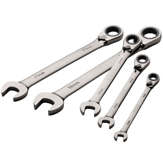 Set chei fixe STROXX combinat cu chei inelare cu clichet 5 piese - 8/10/13/17/19 mm crom vanadiu