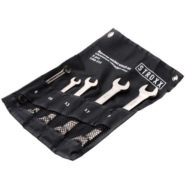 Set chei fixe STROXX combinat cu chei inelare cu clichet 5 piese - 8/10/13/17/19 mm crom vanadiu