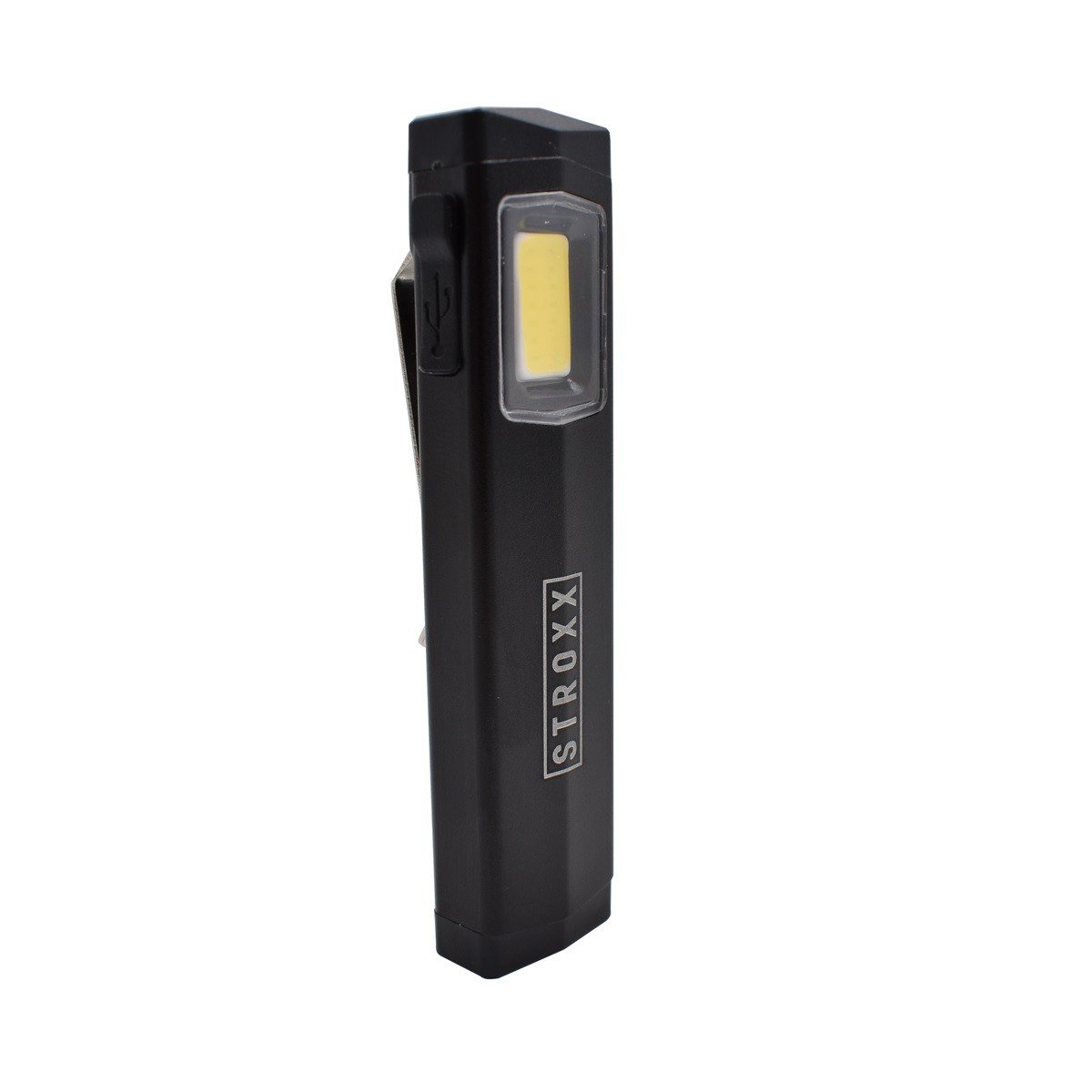 Lanterna mini STROXX 300 lumeni cu acumulator si incarcare micro USB culoare neagra