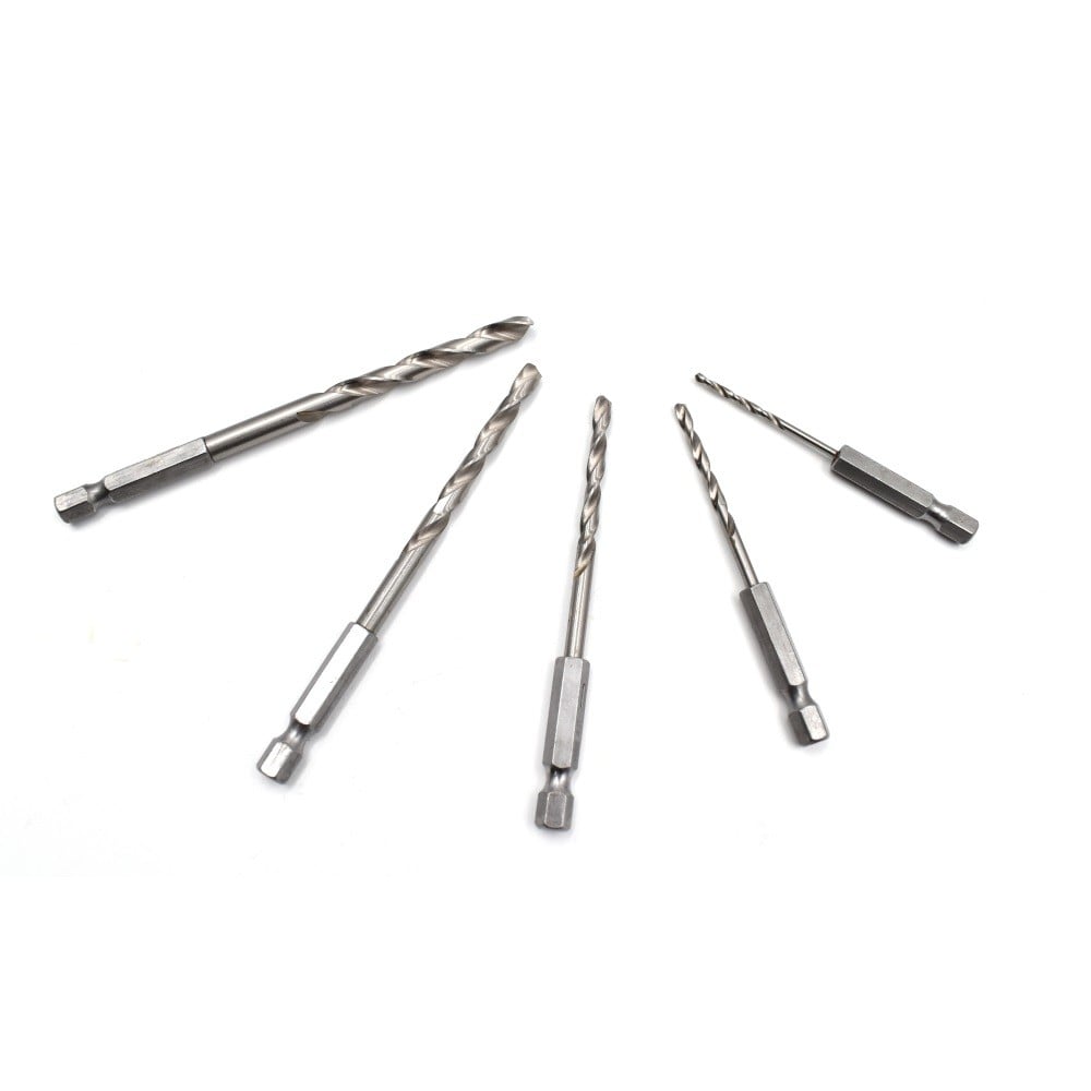 Set 5 burghie HSS STROXX gaurire in metal diametru 2, 3, 4, 5, 6 mm coada hexagonala 1/4" dispuse in cutie de plastic