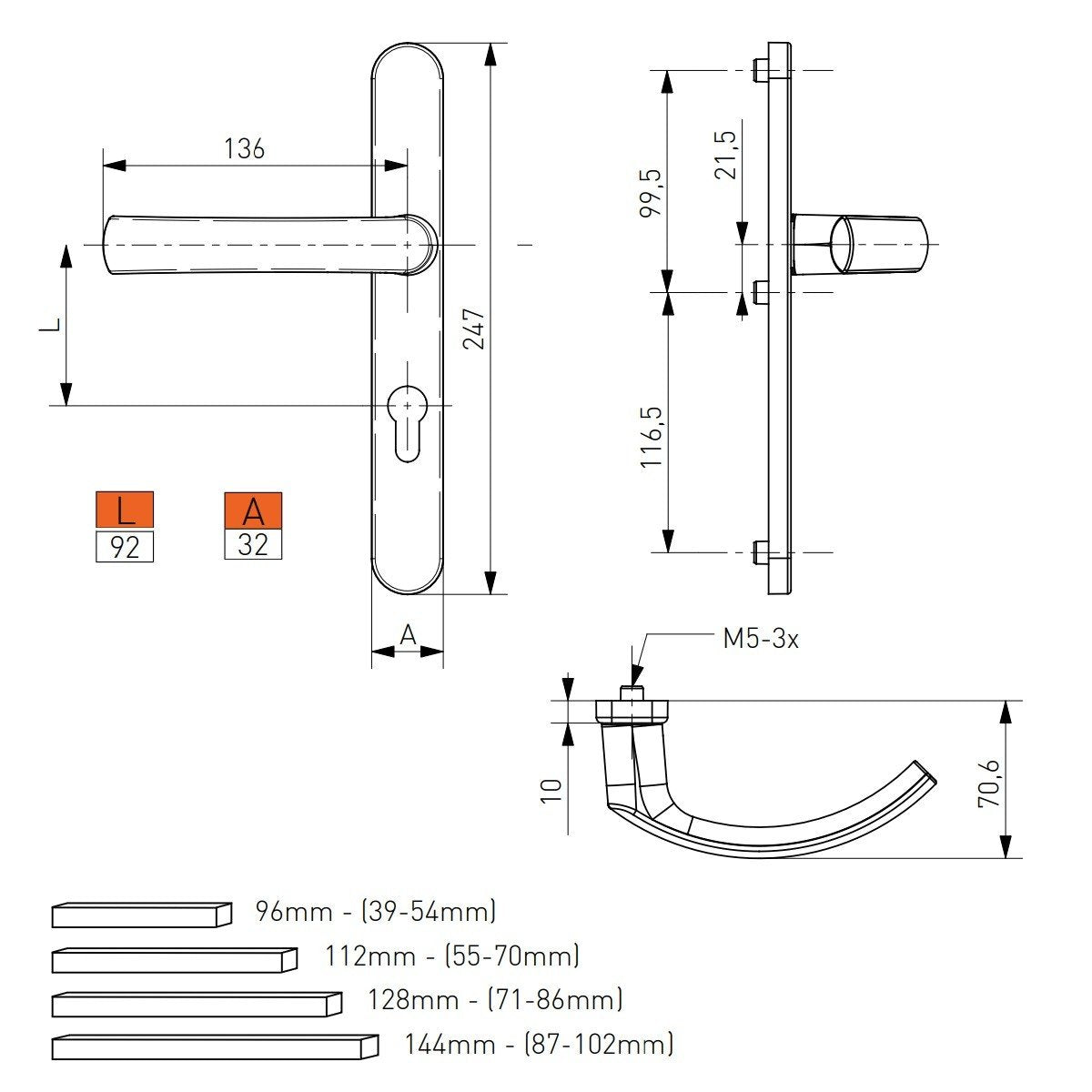 Maner usa termopan, Jowisz, exterior, 92 x 32 mm, cu arc, material aluminiu, culoare negru mat RAL9005