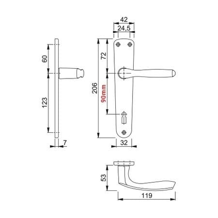 Maner usa interior, Hoppe Milano, cu sild pentru cheie, material aluminiu, culoare bronz, 90 x 32 mm