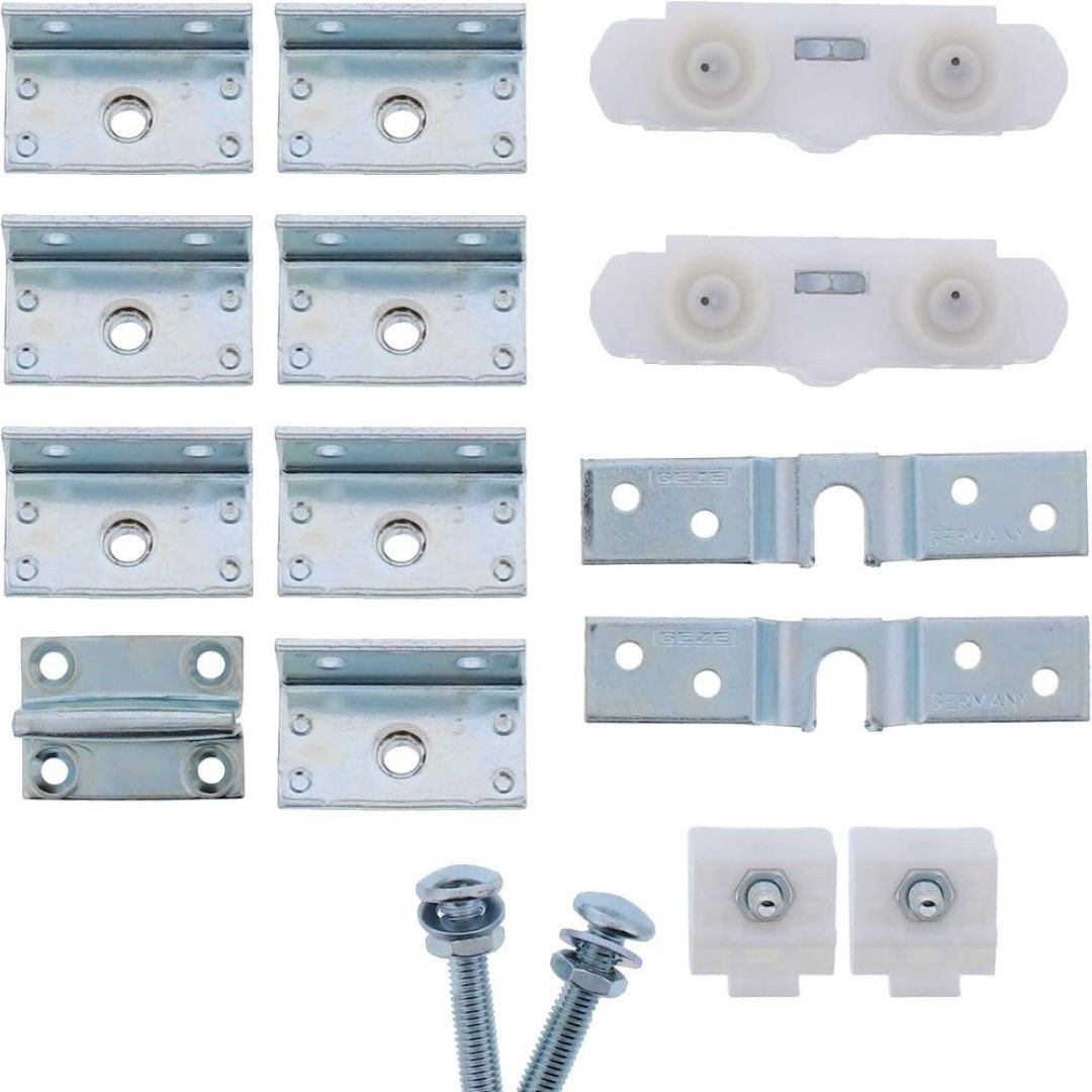 Set sina glisare GEZE Rollan 40 NT pentru usi din lemn, latime intre 500-970 mm, lungime sina 1900 mm, culoare argintiu