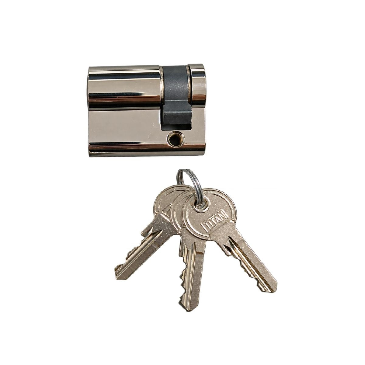Butuc usa semicilindru Titan, marime 30 x 10 mm, actionare cu cheia prin partea de 30 mm, surub de fixare, 3 chei