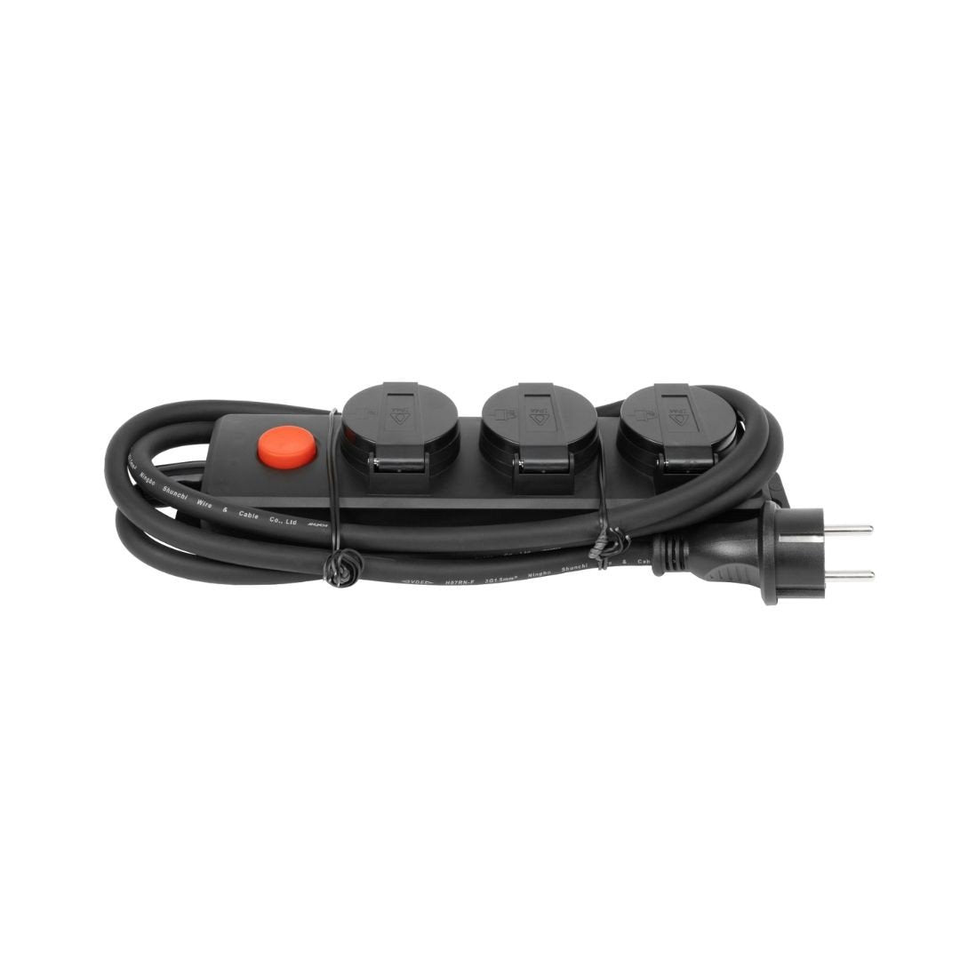 Prelungitor de curent STROXX cu 3 prize si impamantare, lungime 1.5 metri, protectie IP44