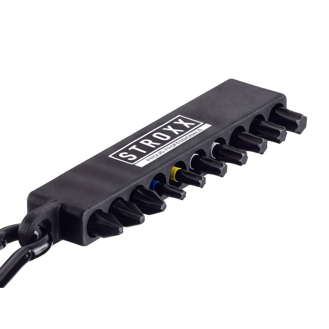 Set biti scurti STROXX lungime 25 mm, 10 piese in suport de plastic cu inel si carabiniera