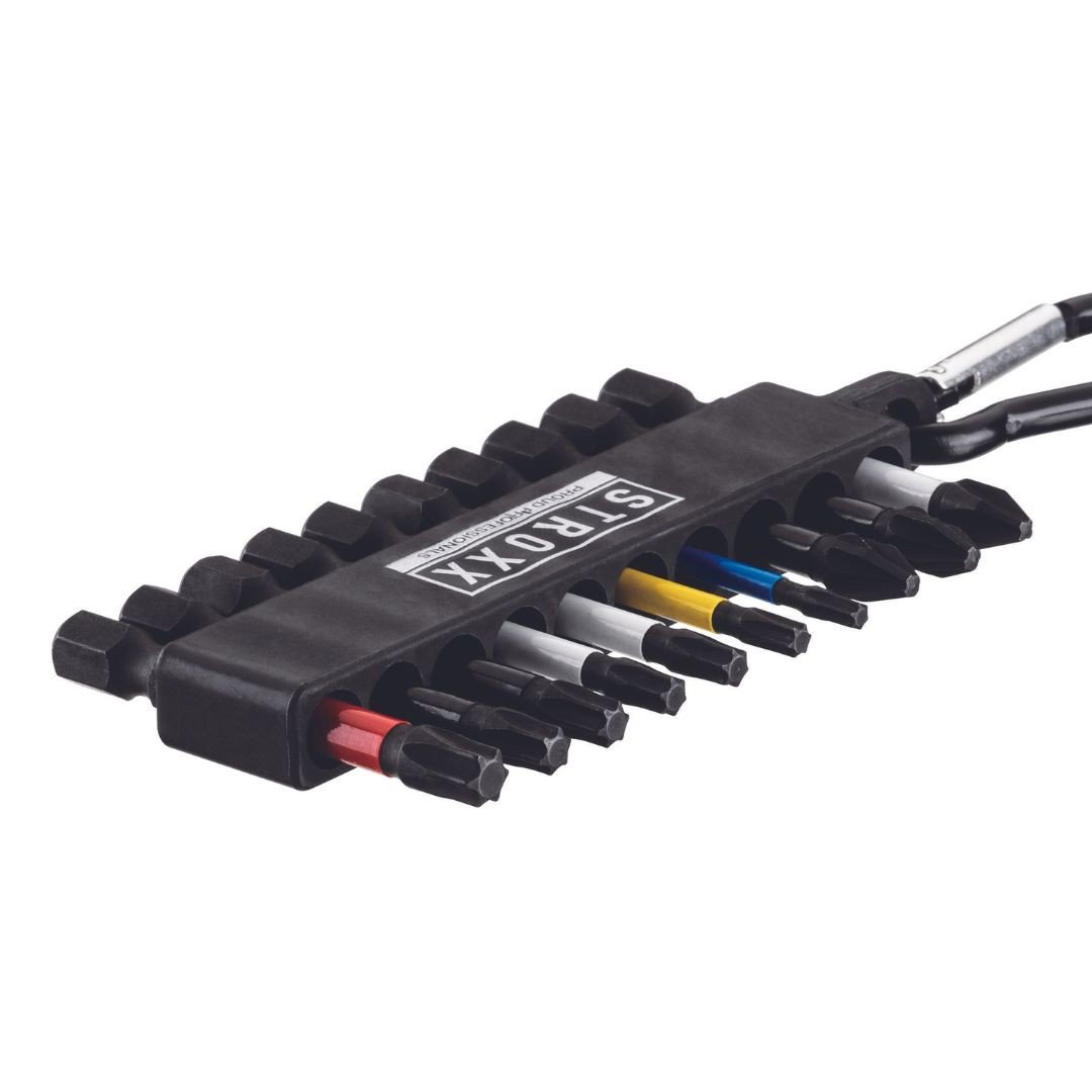 Set biti lungi STROXX lungime 50 mm, 10 piese in suport de plastic cu inel si carabiniera
