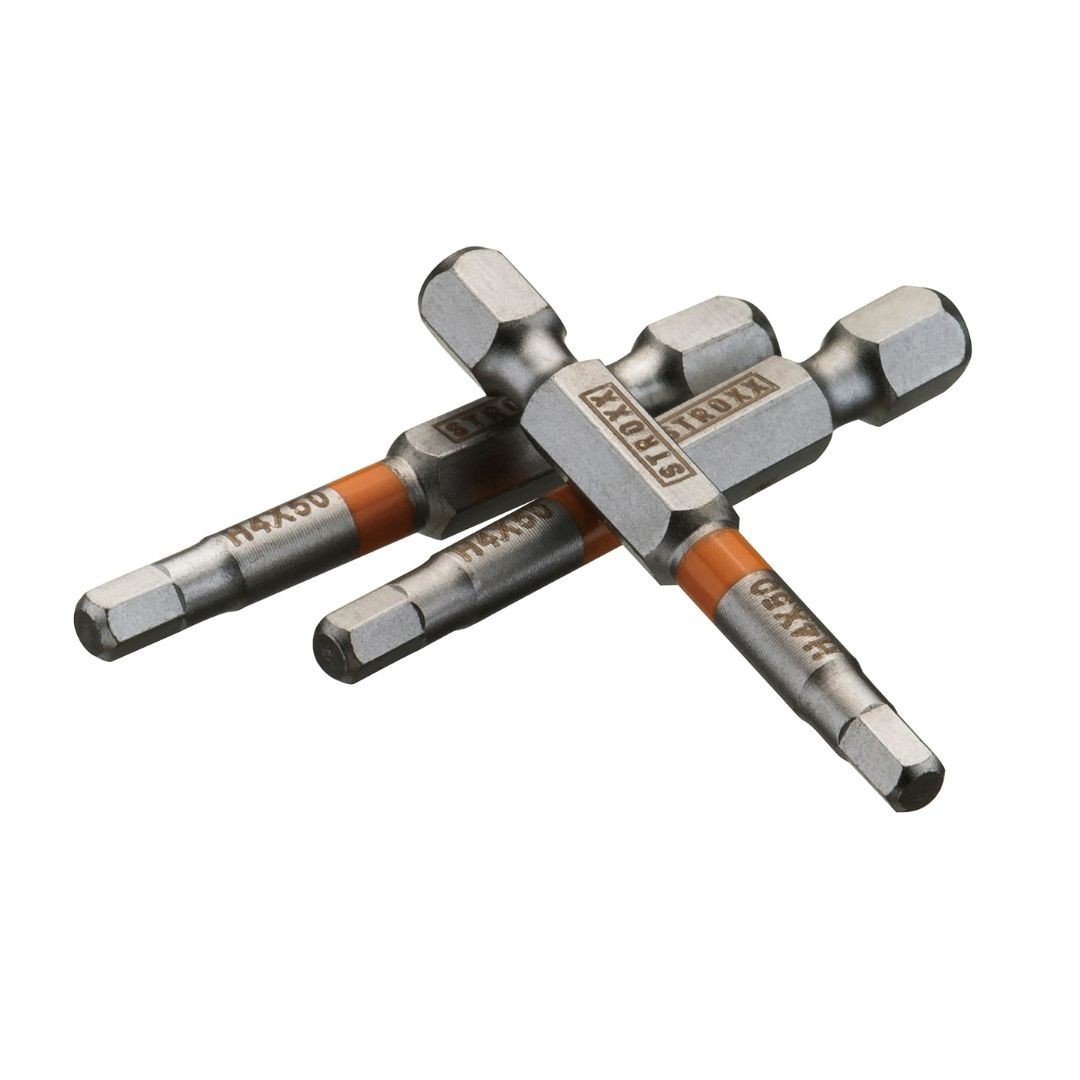 Set 3 biti STROXX hexagonal 4 mm, lungime 50 mm prindere 1/4" cu inel identificator colorat