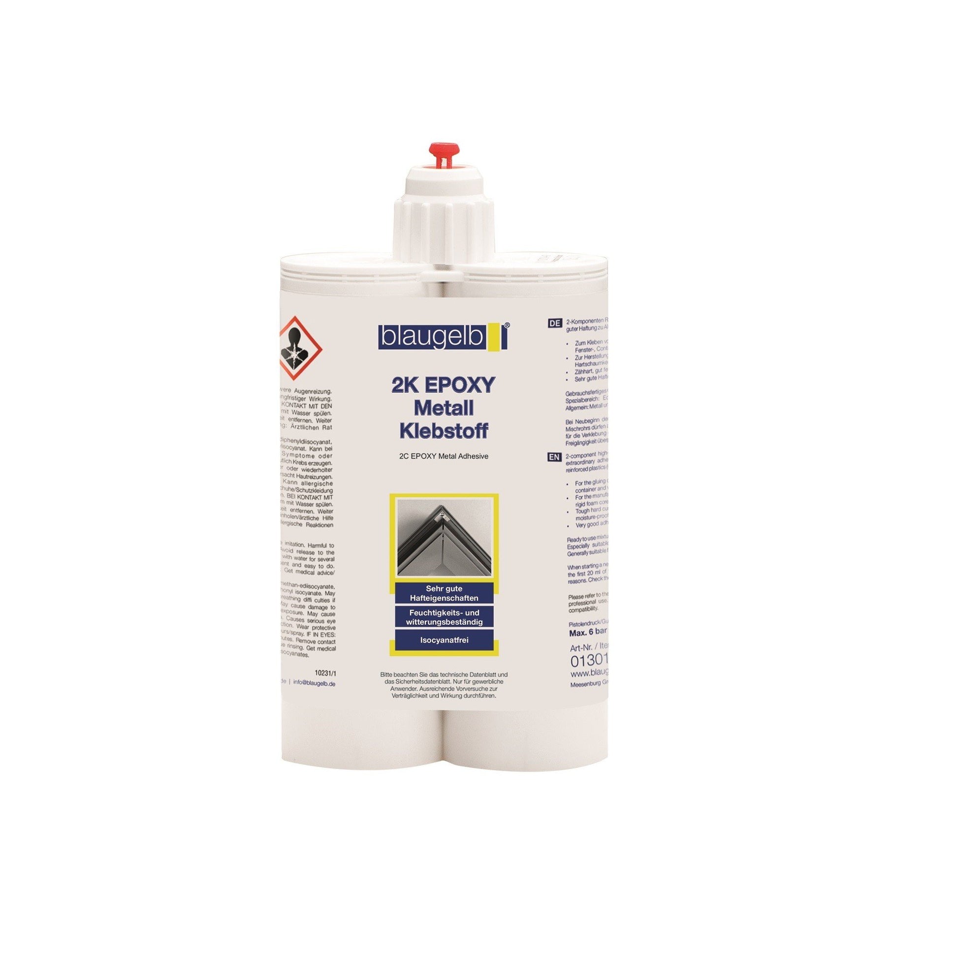 Adeziv bicomponent blaugelb 2K EPOXY pentru lipirea metalelor, 380 ml, culoare alb