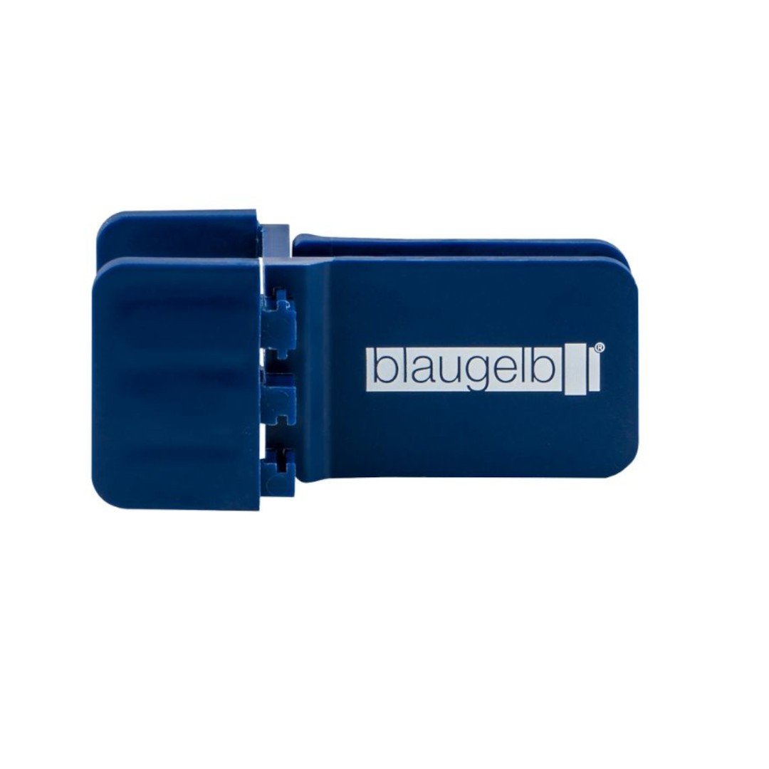 Clema din plastic cu arc blaugelb pentru mentinerea in stare rulata a sulurilor cu o latime de maxim 30 mm