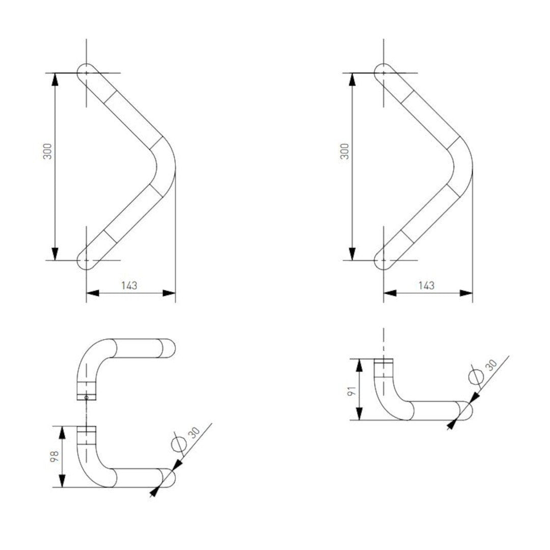 Set maner spatial Medos aluminiu, diametru 30 mm, lungime 330 mm, triunghiular, culoare alb RAL 9016, fara accesorii de prindere