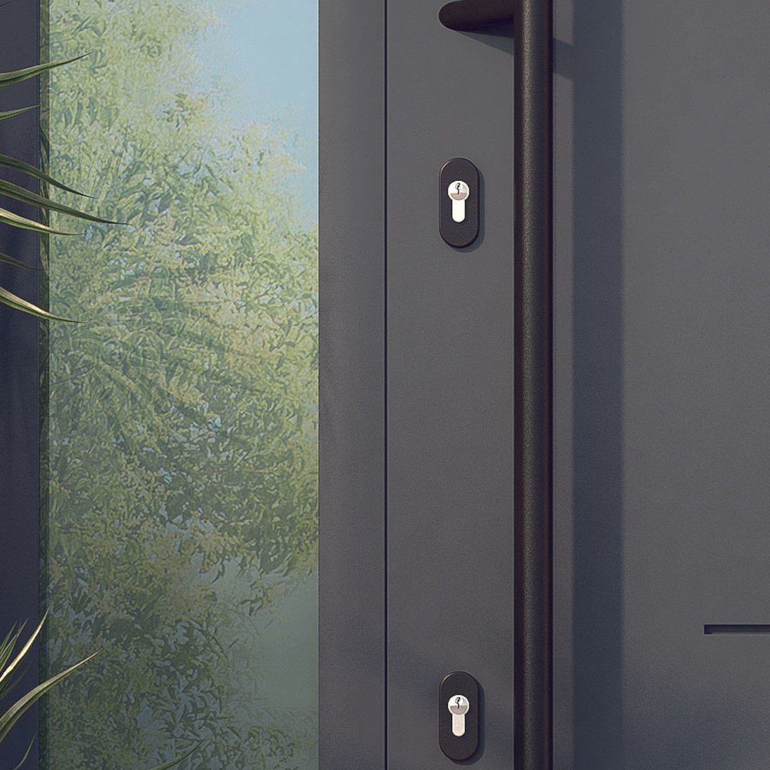 Aparatoare pentru cilindru Medos, 1 bucata, forma rotunjita, grosime 9 mm, culoare negru mat RAL 9005