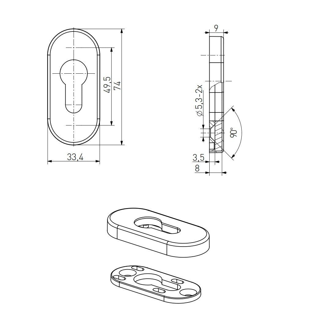 Aparatoare pentru cilindru Medos, 1 bucata, forma rotunjita, grosime 9 mm, culoare negru mat RAL 9005
