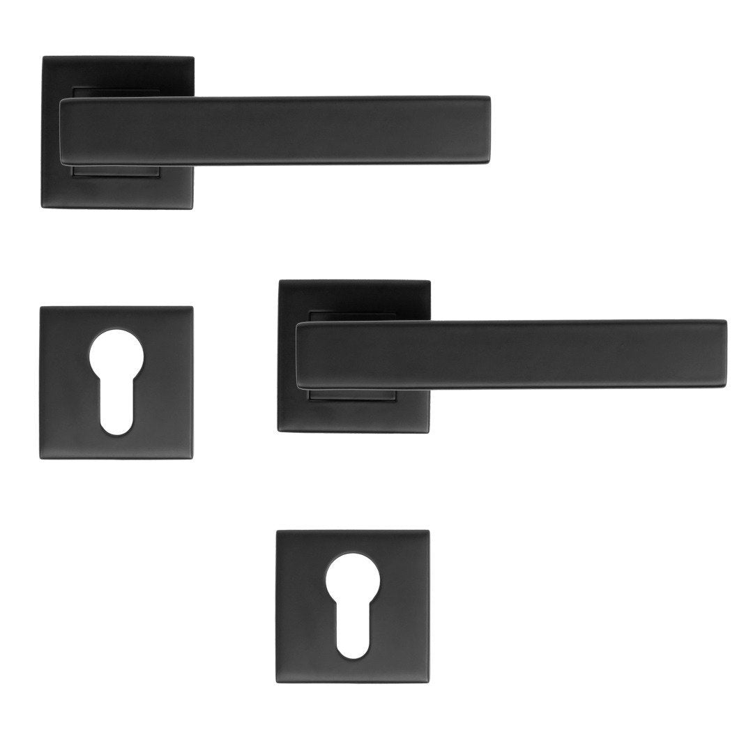 Maner usa interior STROXX MARTIN cu rozeta patrata pentru cilindru, material inox, culoare negru mat