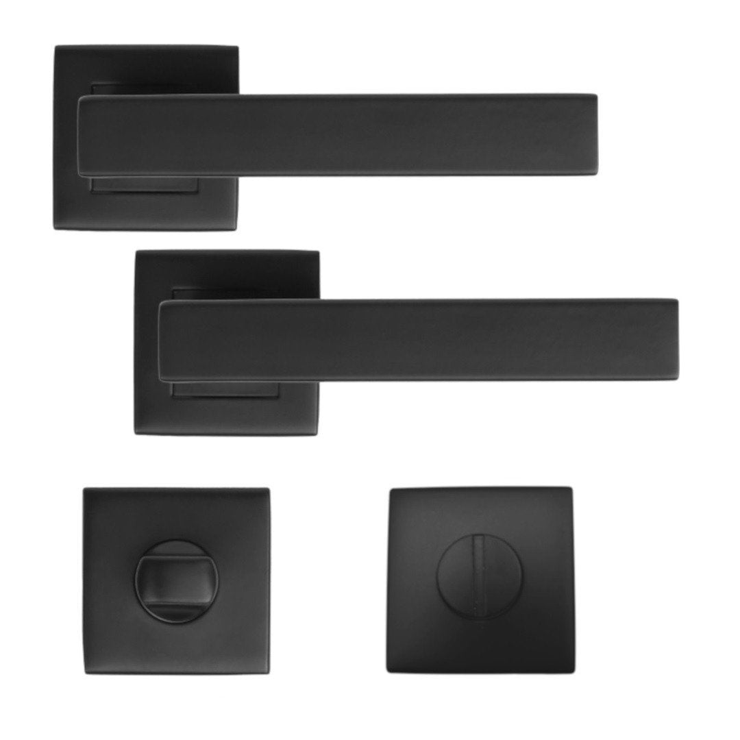 Maner usa interior STROXX MARTIN cu rozeta patrata pentru baie, material inox, culoare negru mat