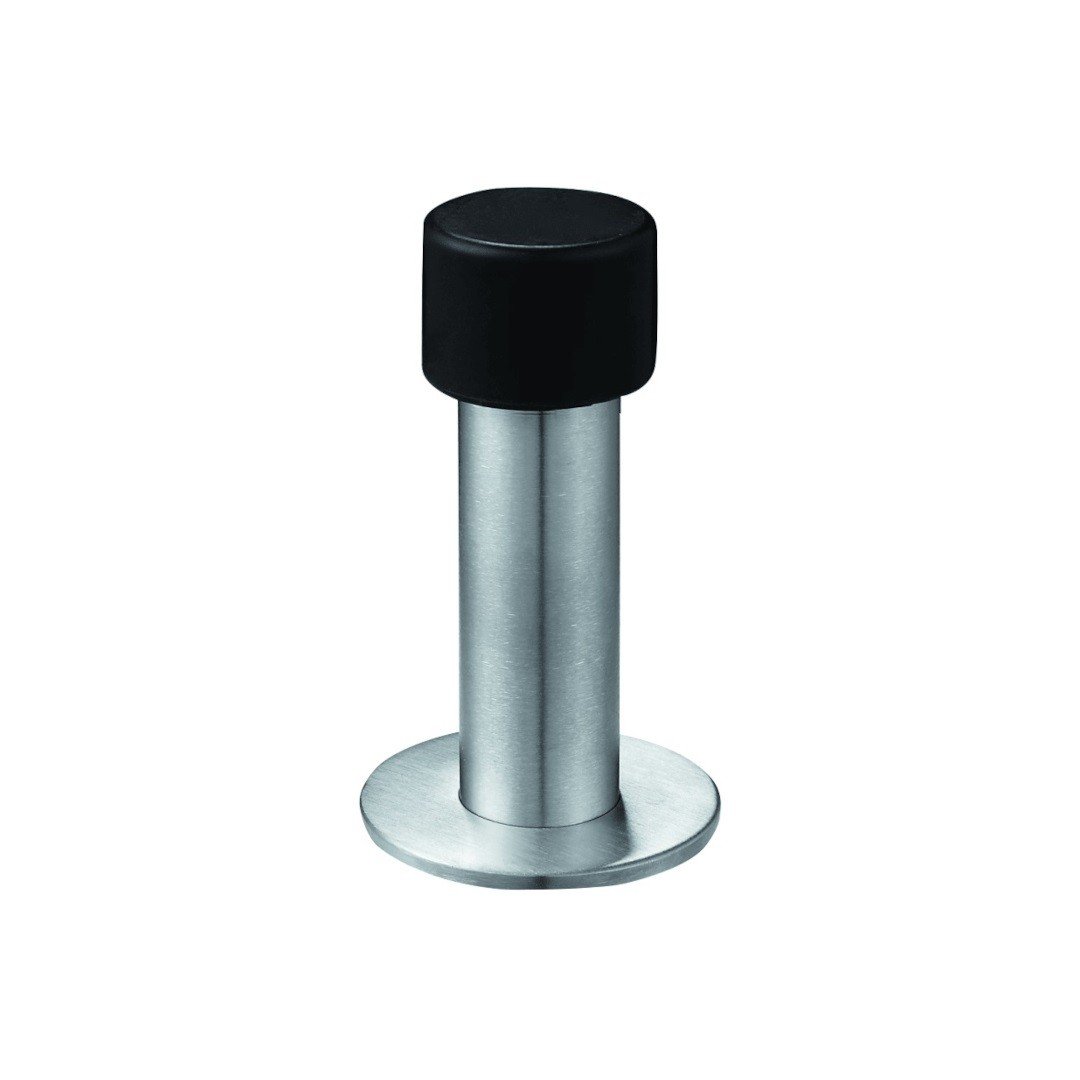 Opritorul de usa cu talpa STROXX DS036 din inox mat cu tampon din cauciuc negru, lungime 60 mm, diametrul talpii 48 mm