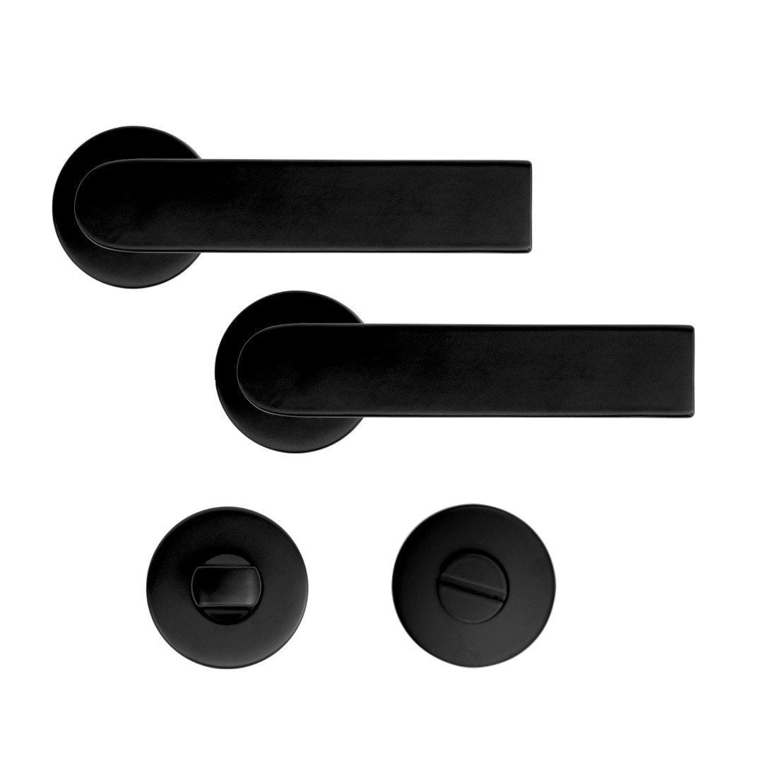 Maner usa interior STROXX LUCA cu rozeta rotunda pentru baie, material inox, culoare negru mat